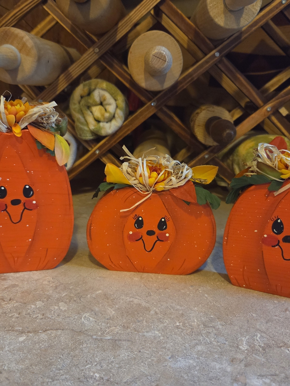 Handcrafted Orange Pumpkin Trio Fall Accent Decor - Brand: